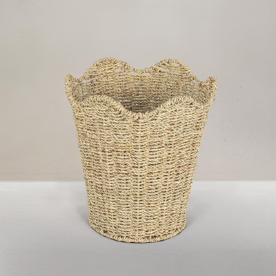 Woven Seagrass Wastebin with Scalloped Edge