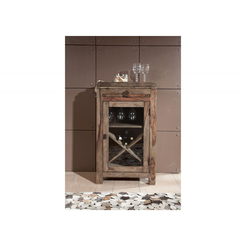 Nature Solid Wood Floor Wine Bottle & Glass Rack in Grey