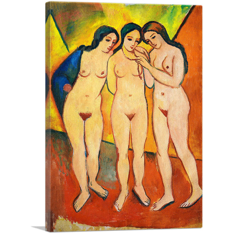 «Three Nudes 1912» par August Macke - reproduction d'art sur toile tendue, H 26 po x l 18 po x 1,5 po