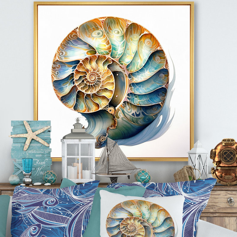«Seashell Symphony I», reproduction sur toile, H 30 po x l 30 po x P 1 po, Cadre flottant doré