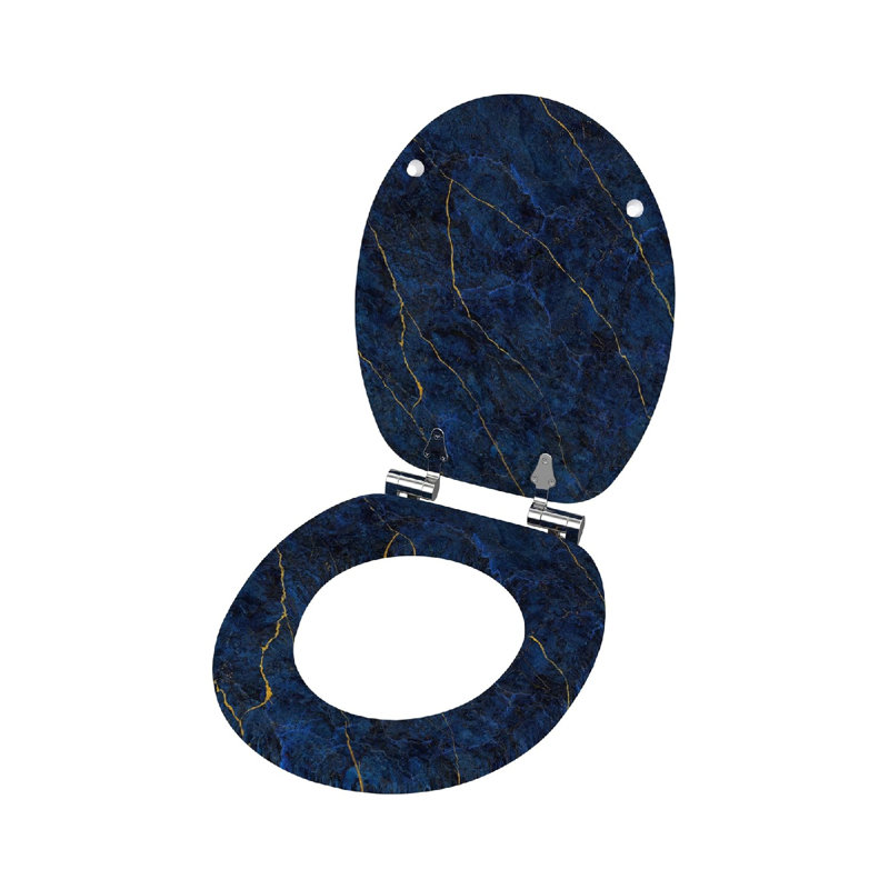 Soft Close Toilet Seat, Stable Hinges, Easy To Mount, Marble Darkblue