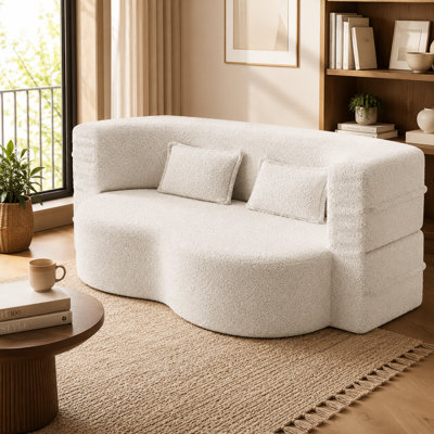 Boneless 2-In-1 Folding Convertible Sofa Bed - 78 Inch Boneless Teddy Loveseat Sleeper, Foldable Floor Futon Couch With Pillow, Pull-Out Modular Matress For Small Spaces (Living Room/Bedroom/Dorm)