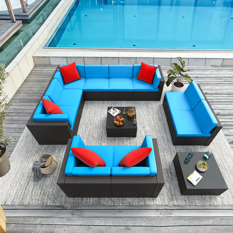 Canapé modulaire d'extérieur 12 pièces 12 pièces, Bleu