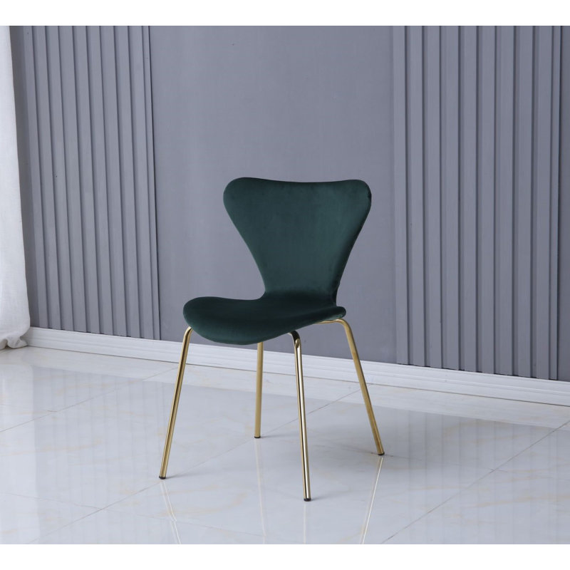 2 Jan Velvet Upholstered Dining Chair with Gold Metal Legs, Green