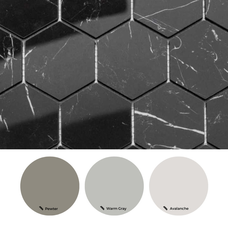 Stately Hex 11" x 14" Porcelain Novelty Marble Look Wall & Floor Tile, Marquina Black
