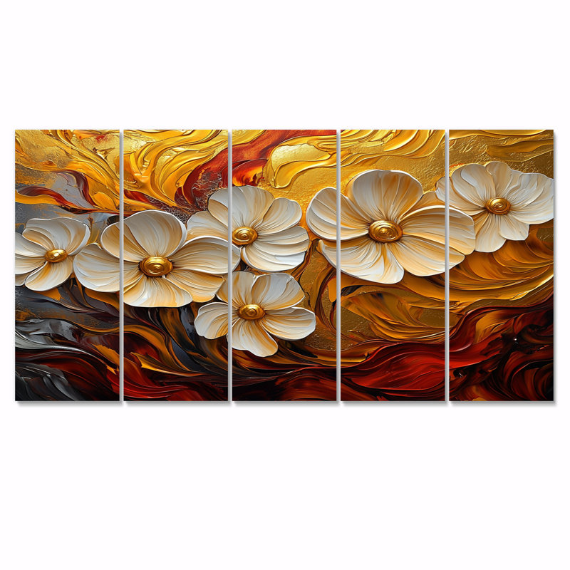 Fleurs d'or dorées - fleurs sauvages - Art mural traditionnel, H 28 po x l 60 po, 5