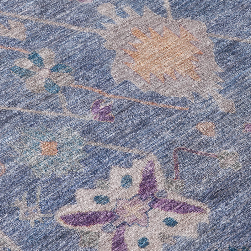 Tapis bleu intérieur / extérieur lavable à la machine Xhevrie, Rectangle 1 pi 8 po x 2 pi 6 po