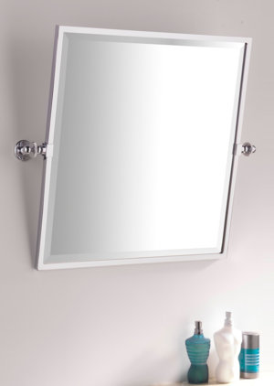 Flat Metal Beveled Wall Mirror, Polished Chrome