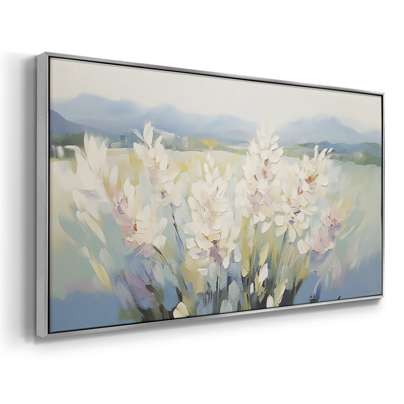 Botanical Series-CCVII- Toile tendue avec châssis tendue, prête à être accrochée, H 21 po x l 41 po, Blanc