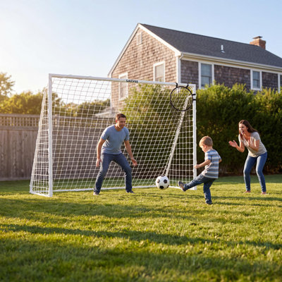 But de soccer robuste de 2,4 x 1,8 m, filet en acier galvanisé avec ancrages au sol et cônes de marquage