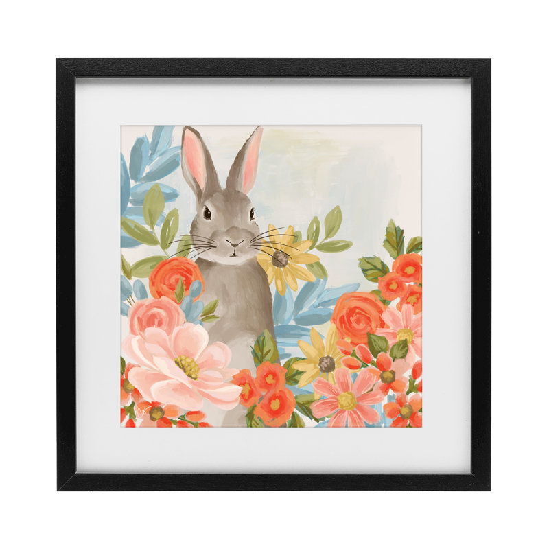 «Bunny parmi les fleurs», reproduction encadrée sous verre, design par Cat Thurman Designs, H 16 po x l 16 po