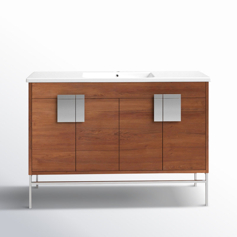 Maisie 48'' Single Bathroom Vanity with Ceramic Top, Polish Chrome, Spicy Walnut