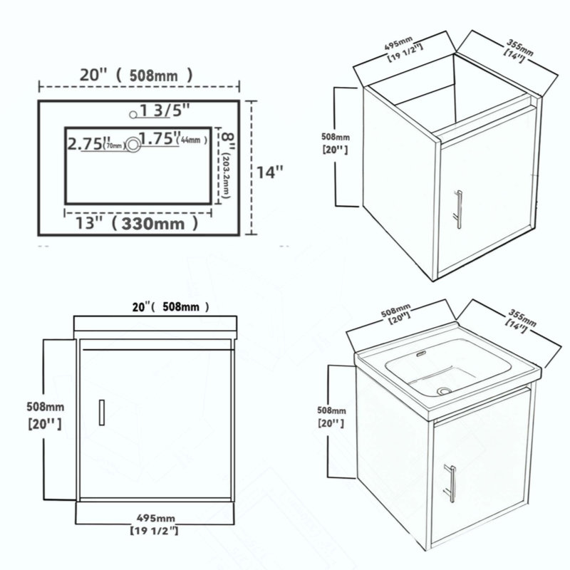 Meuble-lavabo suspendu de 50 cm (20 pouces), armoire murale en contreplaqué avec lavabo en céramique et portes à fermeture en douceur pour les petites salles de bain