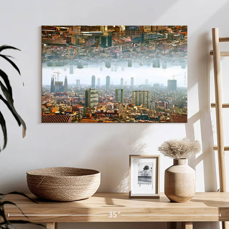 Paysage double de Barcelone, H 16 po x l 24 po