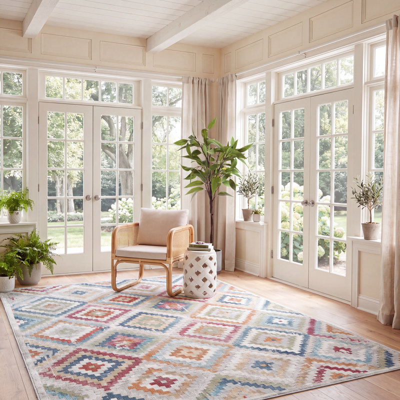Tapis d'intérieur / extérieur à motif géométrique Edmonston, Rectangle 8 pi x 10 pi