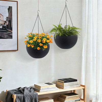 13.4 Inch Self-Watering Rattan-Inspired Planter with Large Capacity and Root-Rot Resistant Water Storage, Perfect for Indoor and Balcony Decoration (Pack of 2, Brown)