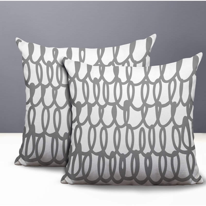 Ensemble de 2 coussins réversibles intérieur / extérieur Iva Scribbles, 16 x 16, Gris