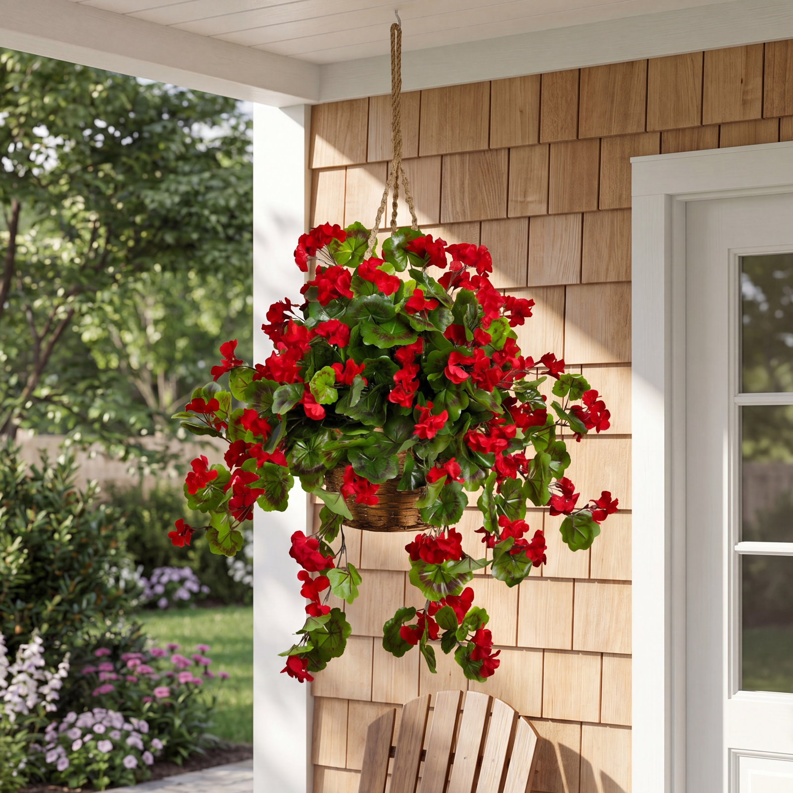 28" Geranium Hanging Basket, Red Green