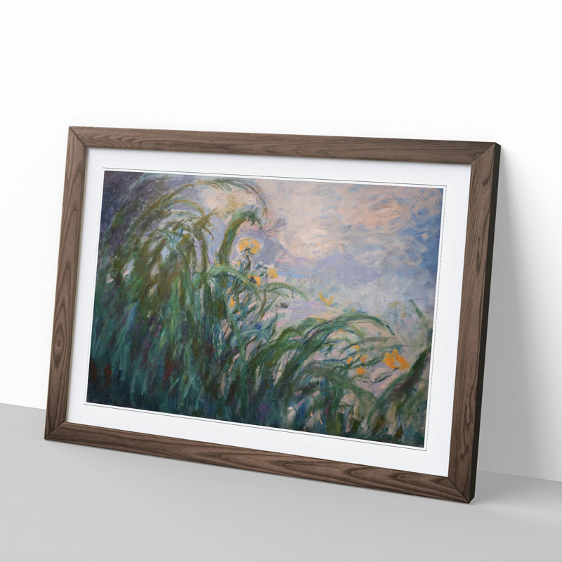 The Yellow Irises by Claude Monet - Picture Frame Painting, Walnut, 36cm H x 48cm W x 2cm D