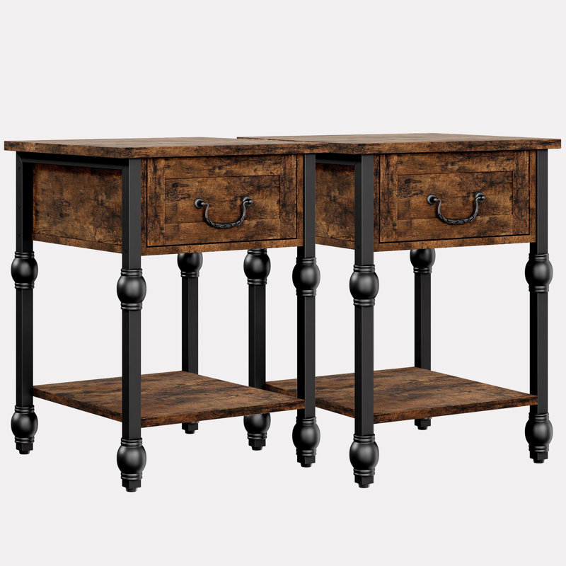 Nightstand Sets For 2, Industrial Side Table With Drawer And Storage Shelf