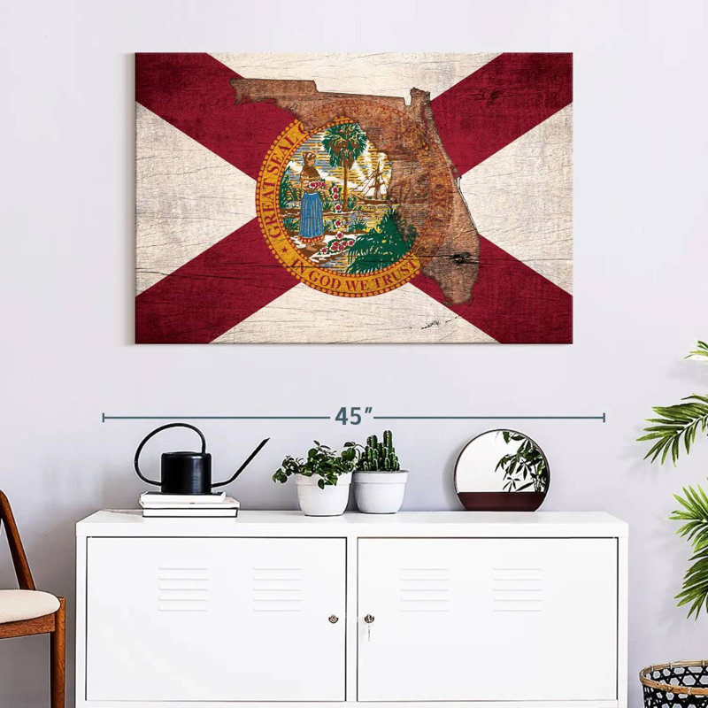 «State Map Over Florida Flag», reproduction sur toile, H 26 po x l 39 po x P 1,25 po