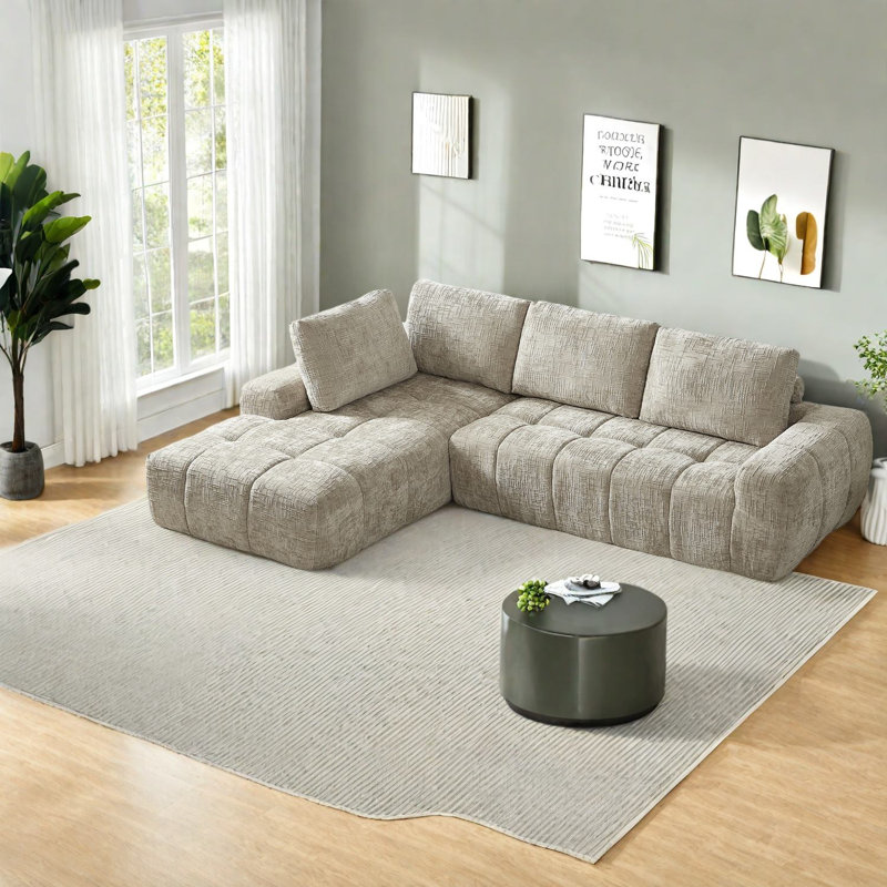 Canapé modulaire en L spacieux et modulaire en chenille avec un design moderne, parfait pour le salon et les appartements