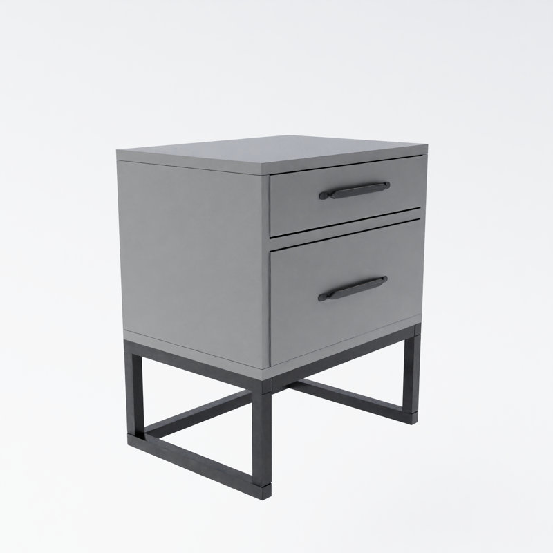 Mekenna 40cm W Metal Bedside Table, Platinum/Black