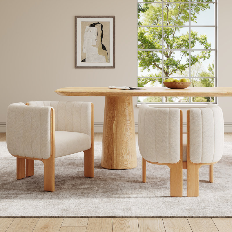 Chaise de salle à manger Elian, Blanc / bois beige