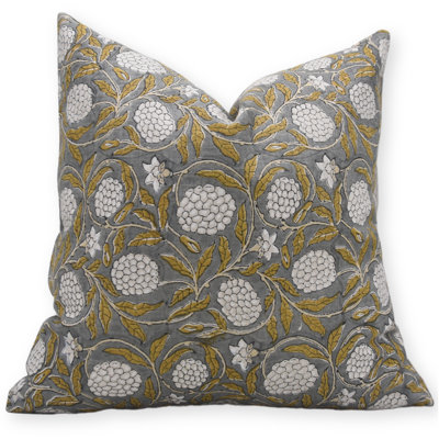 Housses de coussin en lin pur à imprimé Fab Fabine, fait à la main Merakhi, taille grise - 20 x 20 pouces