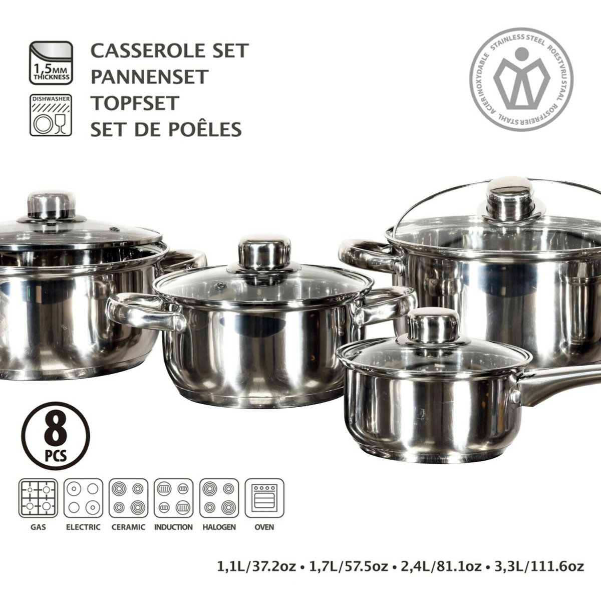 Urbn-Garden 4 Pieces Stainless Steel (18/0) Non Stick Cookware Set ...