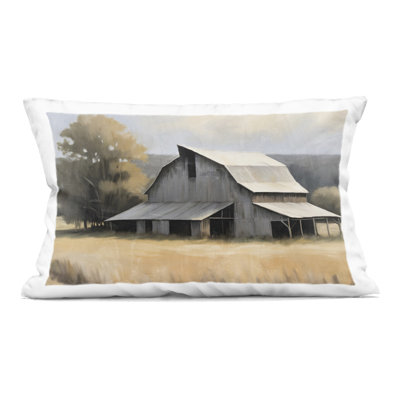 In The Field Farm Structure Decorative Printed Throw Pillow, design by Kim Allen, 14 x 7 x 20