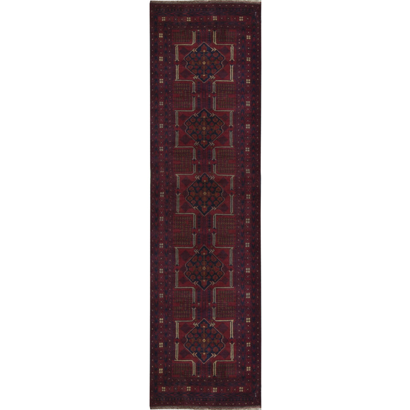 One-of-a-Kind Hand-Knotted 2'6" x 9'6" Wool Area Rug in Red/Black