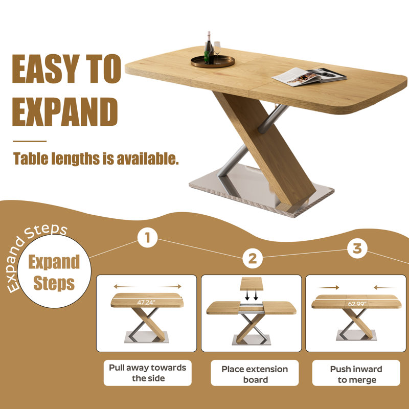 Rectangular Extendable Dining Table set, Natural, 5, Gray