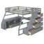 Lit mezzanine double avec 7 tiroirs, 2 tablettes et bureau - Gris