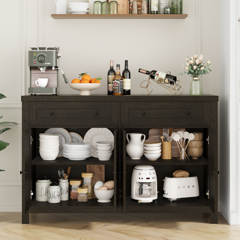 Buffet moderne 55,1 "avec crédence et armoires de rangement Zosia, Brun foncé