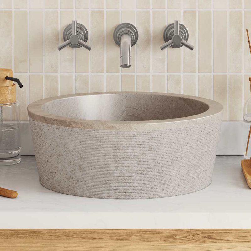 VidaXL 15.7'' Marble Circular Bathroom Sink, Taupe