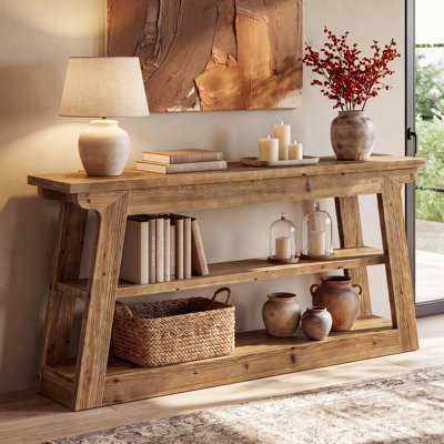 63" Solid Wood Console Table with Storage, Farmhouse Narrow Entryway Table for Entrance, Hallway, Living Room