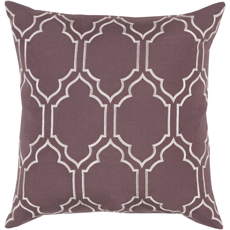 Stamped Damask Linen Pillow Cover, 20" H x 20" W x 1" D, Gray / Neutral