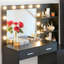 Bureau de coiffeuse 46,4 po avec miroir, lumières, 2 grands tiroirs, commode à 3 niveaux, modes d'éclairage, noir pour espace de chambre réglable de 46,4 po, rangement vertical
