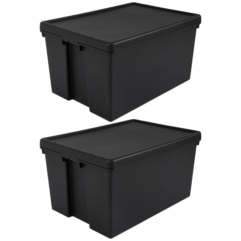 Wham Bam Heavy Duty Recycled 96L Plastic Storage Boxes Pack of 2 Black