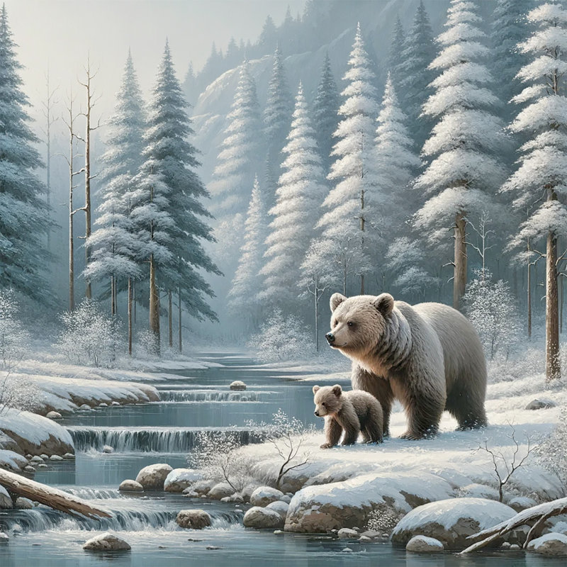 «Tranquil Moments: Grizzly Bear and Cub» par Winter Stream - impression sur toile tendue, H 30 po x l 30 po x P 1,5 po
