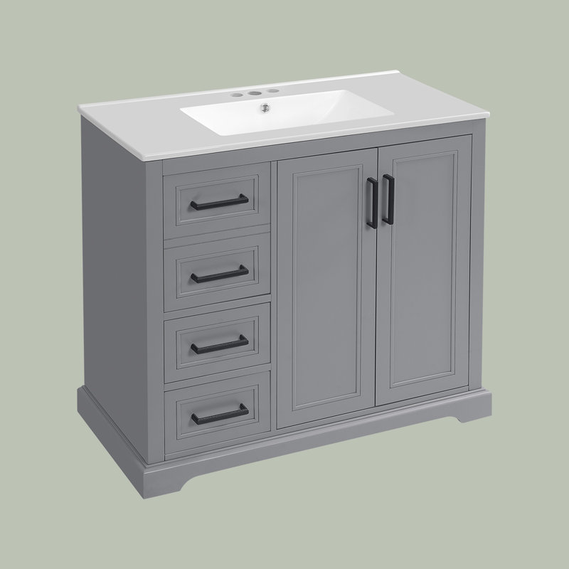 Meuble-lavabo moderne 36 "avec lavabo en céramique, Gris