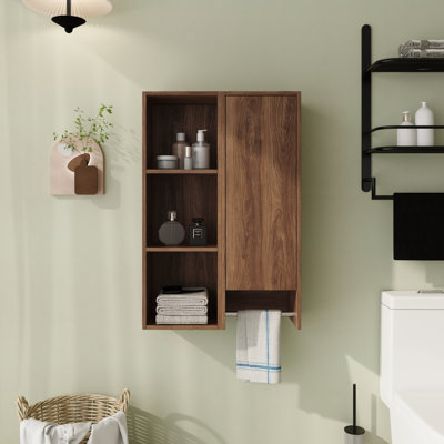 Armoire de rangement murale Godalming 24 po avec porte à fermeture en douceur et tablettes ouvertes avec barre à serviettes