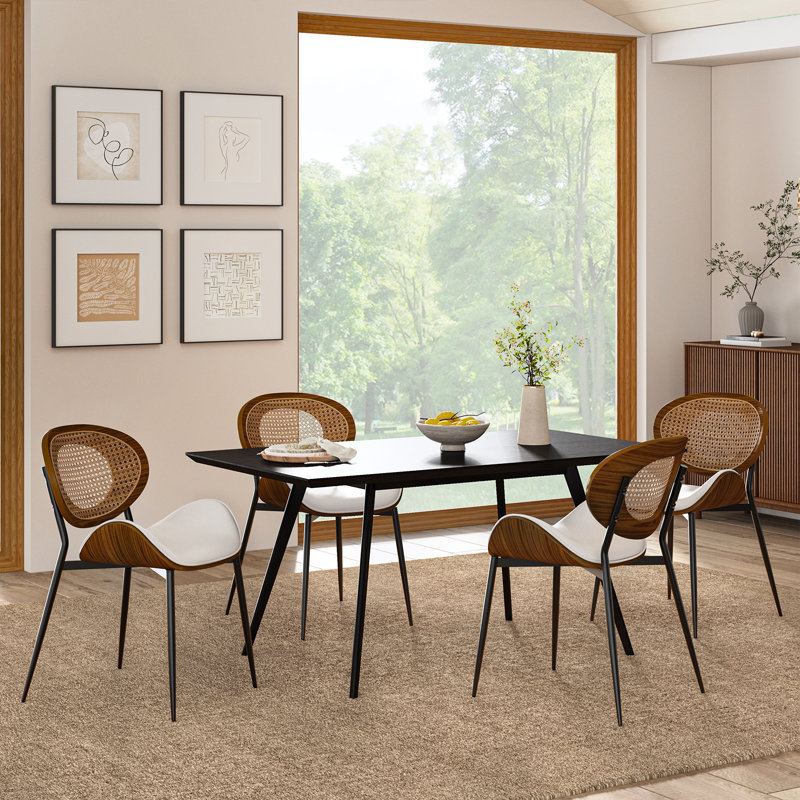 Ema Modern Faux Leather Dining Chair Set, Beige, 4