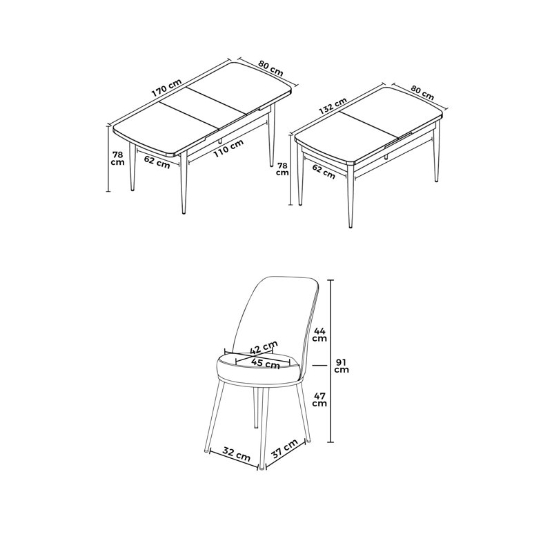 Ensemble de table et chaises de salle à manger extensible Modern (7 pièces), marbre noir et kaki | Table: 52,0 po x 31,0 po x 30,7 po (ouverture: 66,9 po de largeur) | 100% panneau de fibres à densité moyenne avec pieds en métal, chaises en tissu Jerry confortables, parfaites pour les réunions de famille