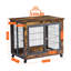Caisse pour chien polyvalente en bois sur roulettes, brun rustique, portes doubles, plateau relevable pour animaux de compagnie de taille moyenne brun serein avec et éponge, roues pour animaux de compagnie de taille moyenne