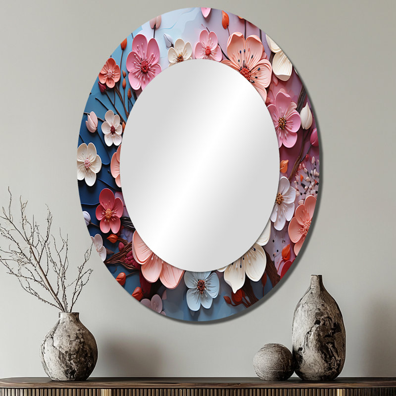 Apple Blossom Harmony I - Miroir décoratif floral ovale sur métal, 40 po x 30 po