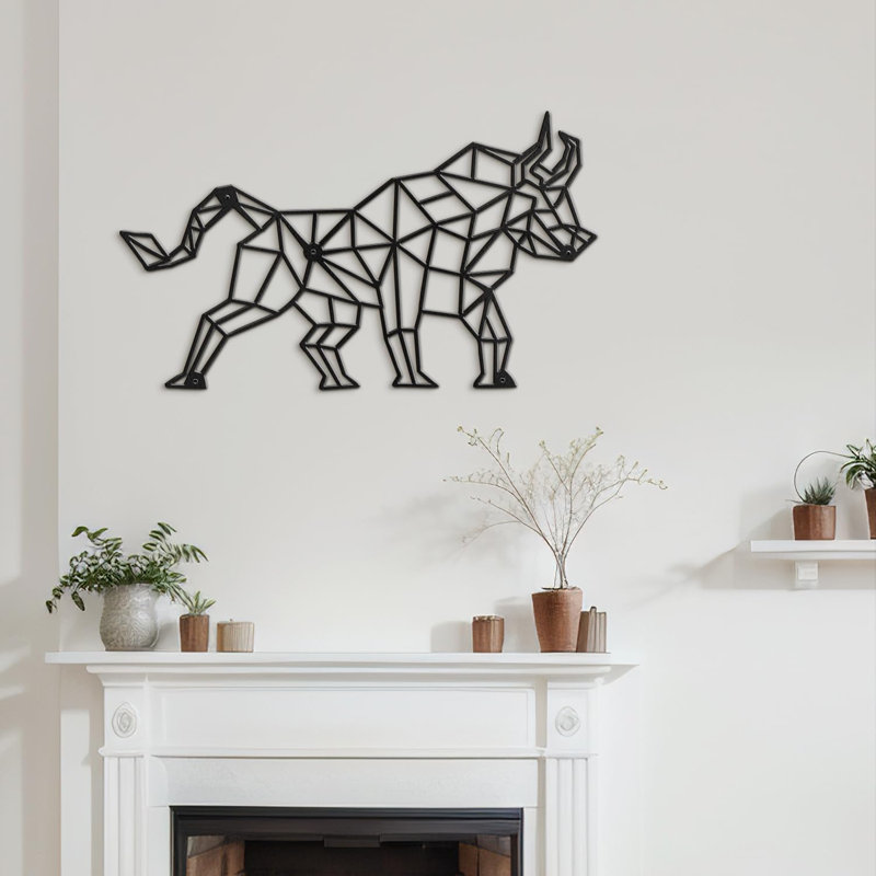 Décoration murale abstraite Bull Warrior, H 7,32 po x l 12 po x P 0,05 po, Noir