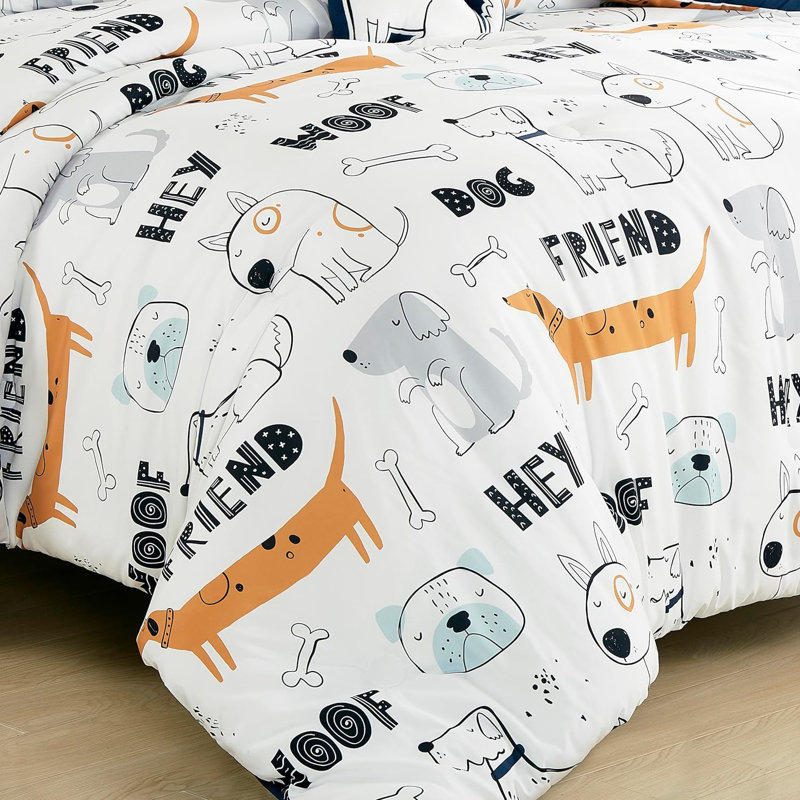Twin Brown Microfiber Cartoon Dogs Kids Bedding Set