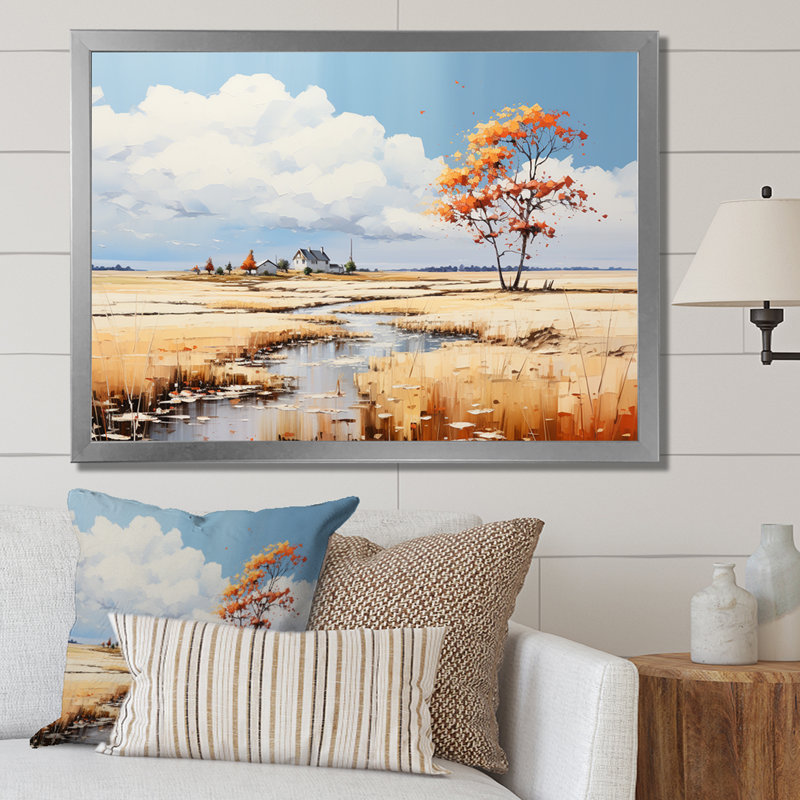 " Prairies Endless Meadows Scenery Minimalism IV ", 16" H x 32" W x 1" D, Silver Single Picture Framed